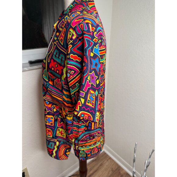 Vtg 80s Art to wear Ann Klein II 8 100% Silk Button-Up Shirt Abstract Retro - Picture 4 of 12